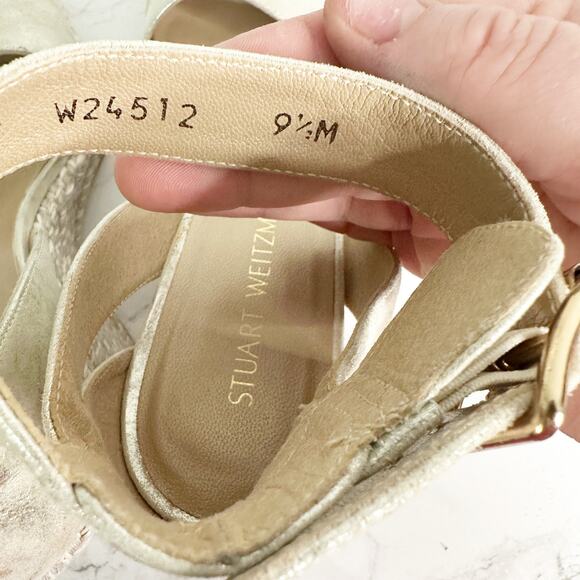 Stuart Weitzman Mostly Platform Metallic Suede Espadrille Wedge Sandals Size 9.5 - Picture 11 of 14
